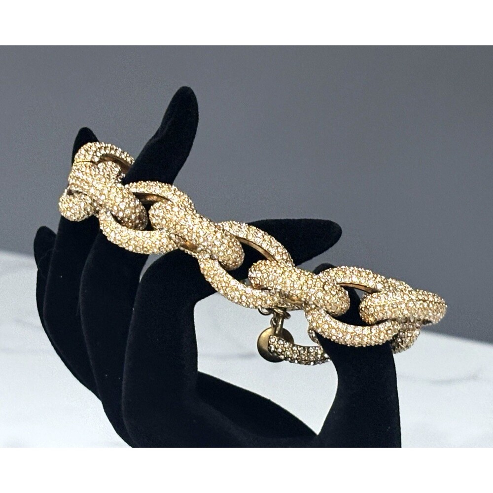 J Crew Rhinestone Bracelet Gold Tone Chunky Link Pave Crystal Statement 7"